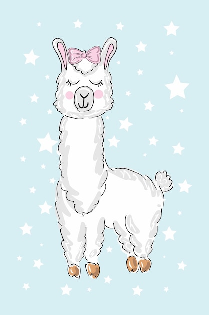 Llama rosa impresión chica Lama vector ilustración Lindo divertido diseño de moda para niños niños sonrisa animal mágico Tarjeta de cumpleaños pegatina tela textil