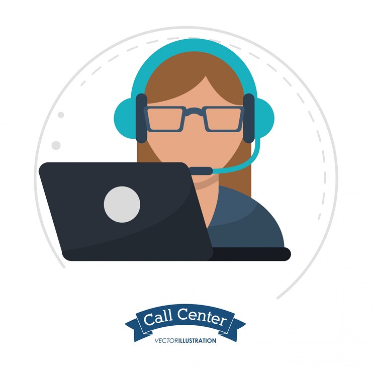 Vector llamada centro mujer con gafas para auriculares