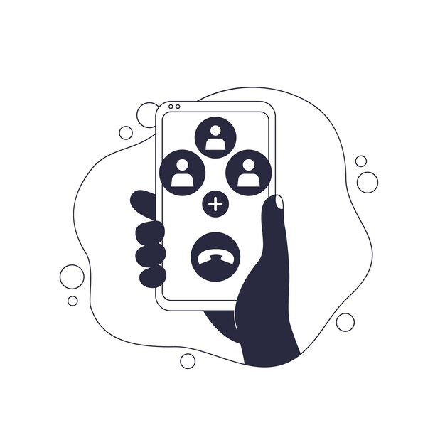 Llamada de conferencia teléfono inteligente en la mano ilustración vectorial