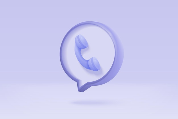 Llamada mínima de teléfono 3D y conversación de burbuja en fondo azul Hablando con la línea directa de soporte de servicio y el concepto de icono del centro de llamadas Renderización vectorial 3D de teléfono para contacto con el cliente en fondo aislado