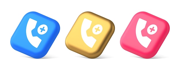 Llamada telefónica añadir contacto botón de comunicación remotamente voz interfaz web aplicación 3D iconos realistas