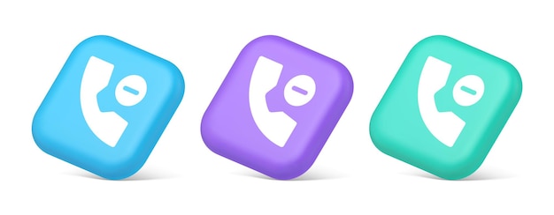 Llamada telefónica borrar contacto botón de comunicación de voz remota aplicación de interfaz web 3D íconos realistas