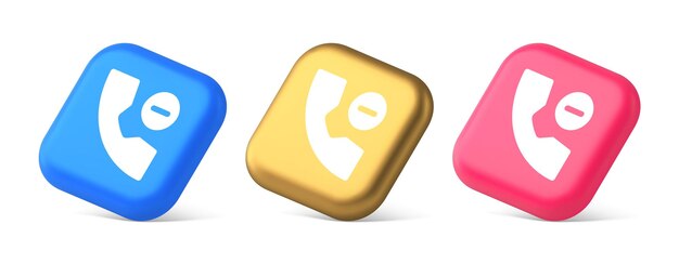 Llamada telefónica borrar contacto botón de comunicación de voz remota aplicación de interfaz web 3D íconos realistas