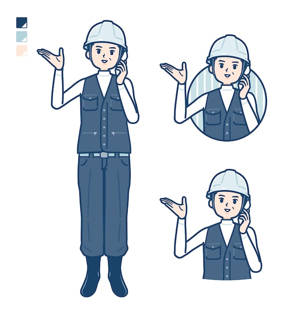 Llamada de teléfono inteligente de hombre medio de ropa de trabajo simple