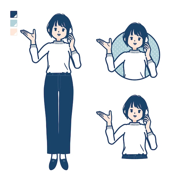 Llamada de teléfono inteligente de mujer Simple Knit