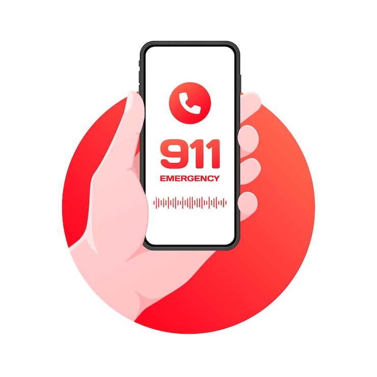 llamada de voz de emergencia al 911 teléfono rojo plano en la mano llamada urgente al 911 llamada de emergencia icono vectorial