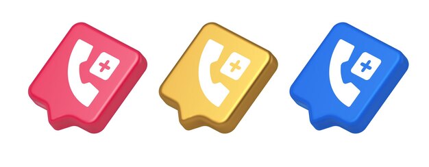 Llamar al teléfono agregar servicio de línea directa de emergencia botón cuadrado icono realista 3D