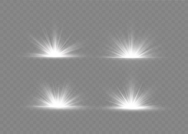 Llamarada de luz con rayos de luz. Conjunto de luz transparente resplandor.