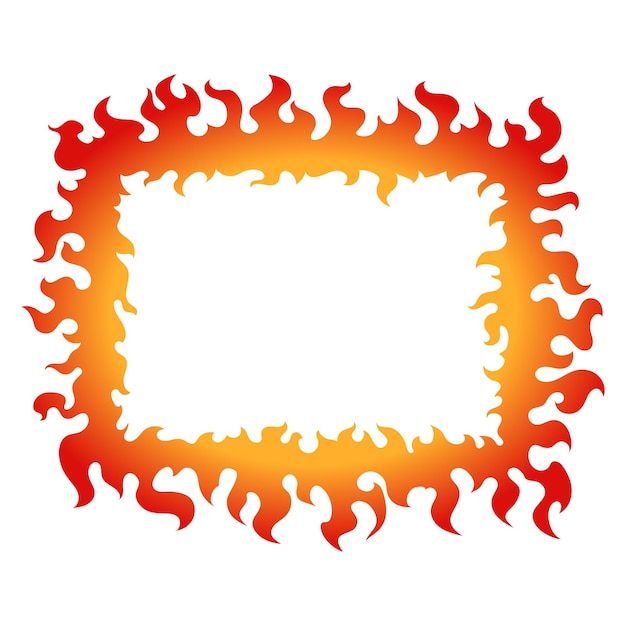 Las llamas ardientes de los dibujos animados, los elementos de fuego, las llamas, las lenguas de la llama, el anillo de fuego, el marco de fuego.