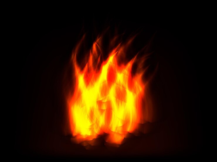 Vector las llamas de fuego y las chispas brillantes arden intensamente en una fascinante y poderosa exhibición de calor