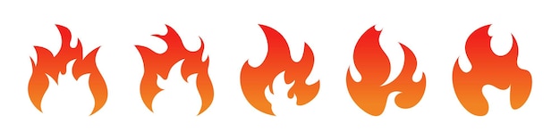 Llamas de fuego Conjunto de iconos de fuego Símbolos de fuego Ilustración vectorial