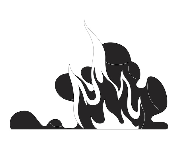 Llamas de fuego con humo que se eleva objeto de línea 2D