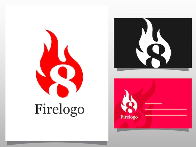 Llamas de fuego con la ilustración de vector de diseño de logotipo número 8