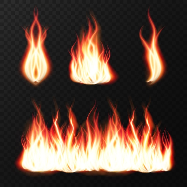 Llamas de fuego realistas con chispas brillantes y efectos de calor ardiente