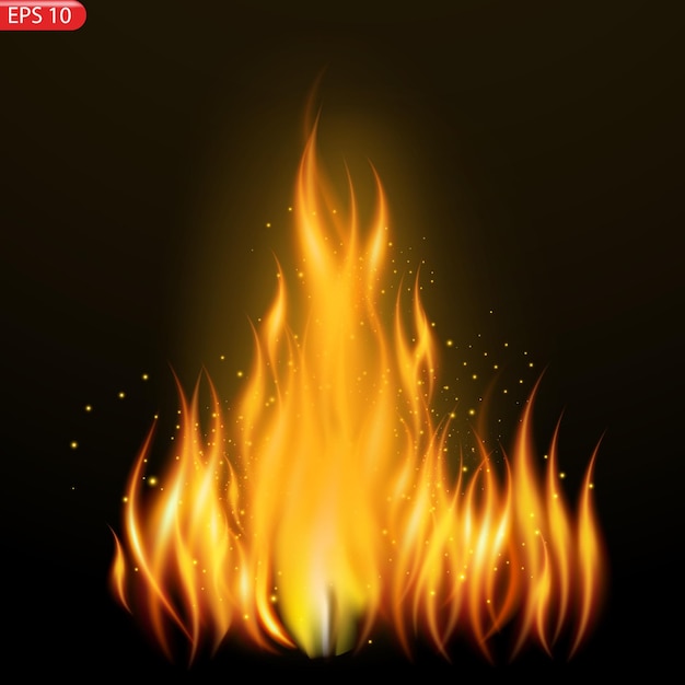 Llamas de fuego translúcidas y chispas con repetición horizontal sobre fondo transparente para usar en