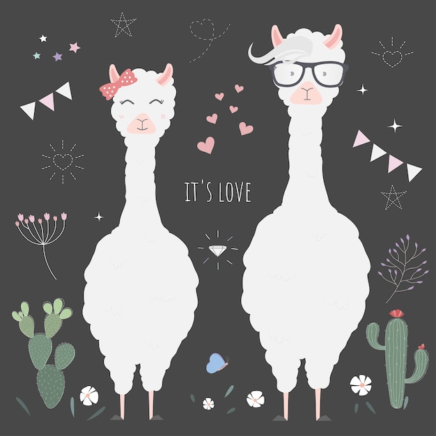 Vector llamas lindas para la invitación de la boda.