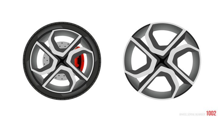 Vector llanta de coche realista. símbolo de rueda y llanta en estilo moderno y plano. ilustración de vector de elemento de coche