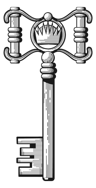 Llave adornada vintage con símbolo de corona grabado decorativo