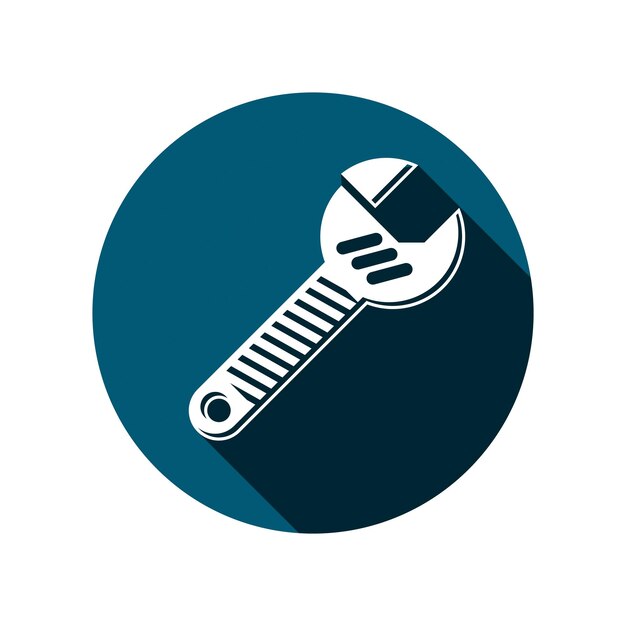 Llave ajustable aislada en blanco, herramienta de reparación icono 3d. Elemento de diseño vectorial de tema de fabricación, ilustración detallada del instrumento de trabajo.