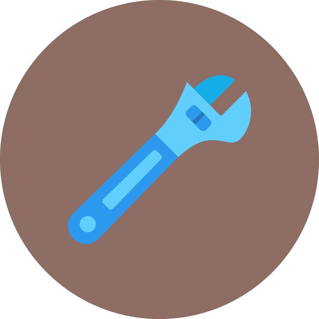 una llave azul con un mango azul está en un círculo marrón