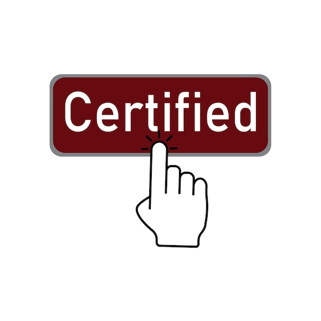 Llave certificada La mano presiona el botón para comprar el icono vectorial en línea sobre fondo blanco aislado