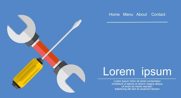 Llave y destornillador. Ilustración vectorial, diseño plano.
