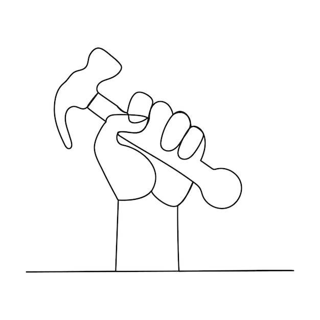 Llave dibujada a mano Dibujo continuo de una línea del Día Internacional del Trabajo Arte vectorial fuera de línea