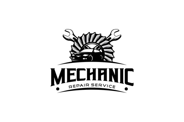 llave y engranajes vectoriales para mecánico diseño de logotipo servicio de reparación de motores de automóviles