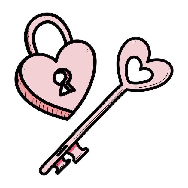 Llave en forma de corazón y símbolos de bloqueo de amor para bodas de aniversario