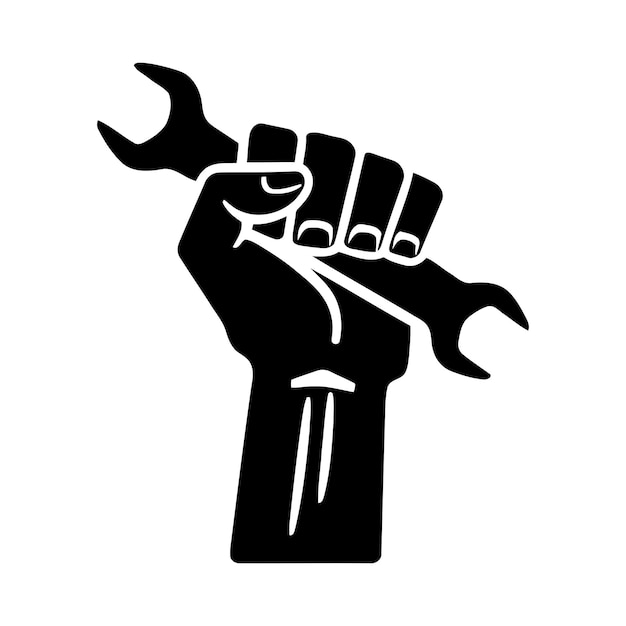 Llave de herramienta de mano mecánica reparación construcción mantenimiento industria equipos de ingeniería trabajador fuerza de energía trabajo vector ilustración ilustración vectorial silueta