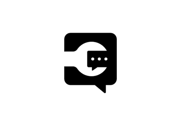 llave inglesa con logotipo de chat servicio de reparación en línea diseño vectorial de símbolo
