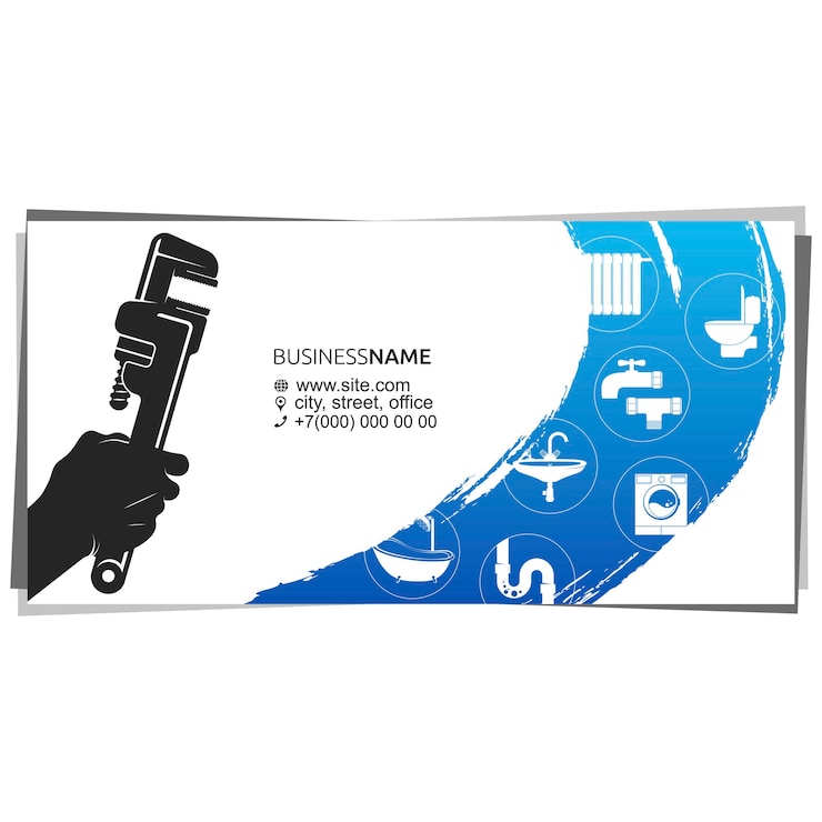 Vector la llave en la mano de la tarjeta de visita del fontanero