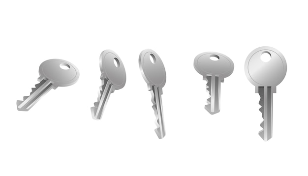 Llave de plata realista Llave metálica para cerraduras de puertas de casa Ilustración vectorial Colección realista en 3D