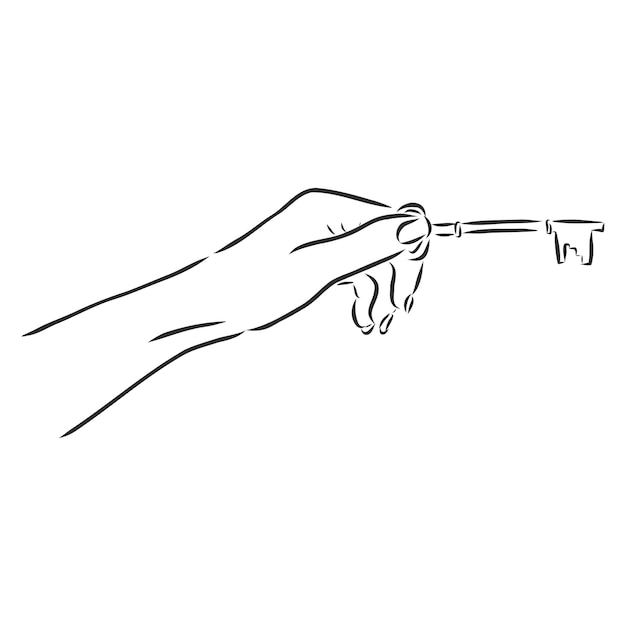 Llave de la puerta en la mano, ilustración de dibujo vectorial