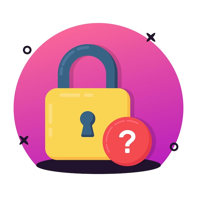 Llave con signo de interrogación concepto icono plano de seguridad seguridad o protección