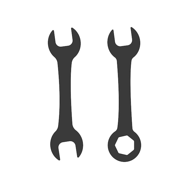 Llave vectorial. Icono de servicio de coche. Llave de extremo abierto doble aislada. Icono de reparación.
