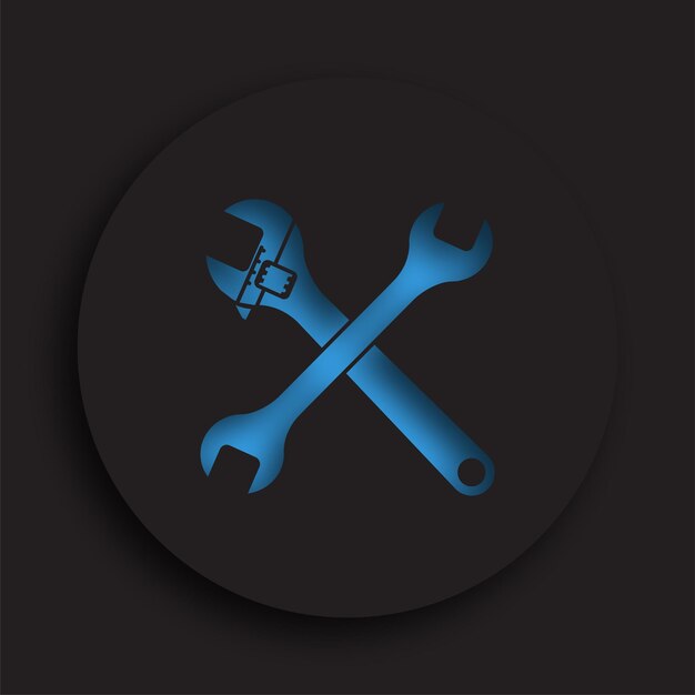 Llaves cruzadas para la reparación de automóviles en estilo neomorfismo sobre fondo oscuro Equipo para el centro de servicio de reparación Mantenimiento del estado técnico del automóvil Vector