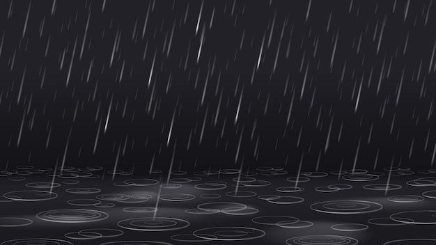 Lluvia intensa Las ondas superficiales capilares circulan en la superficie del agua debido a las gotas de lluvia que caen borrosas y la ilustración de fondo del vector del charco de lluvia