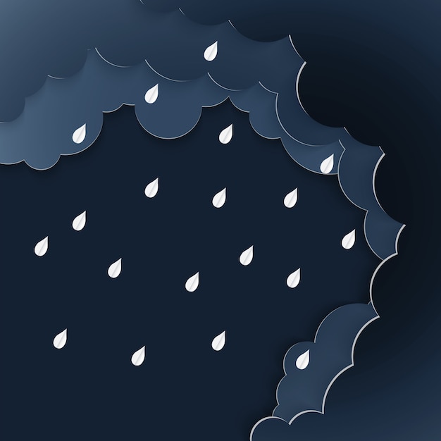 Lluvia y nube, vector de arte de papel tormenta