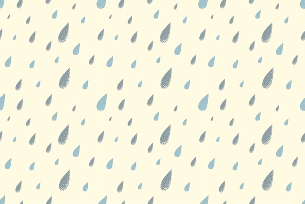 Lluvia de patrones sin fisuras, brillante y cálido día de verano. Colores desaturados. Grandes gotas de lluvia azules cayendo del cielo
