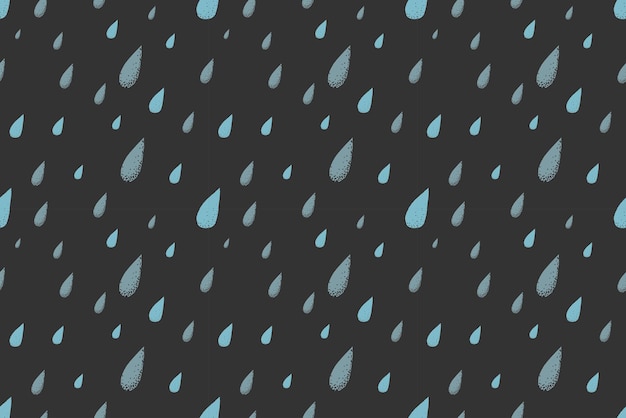 Vector lluvia de patrones sin fisuras, oscura y fría noche de otoño. colores desaturados. grandes gotas de lluvia azules cayendo del cielo gris