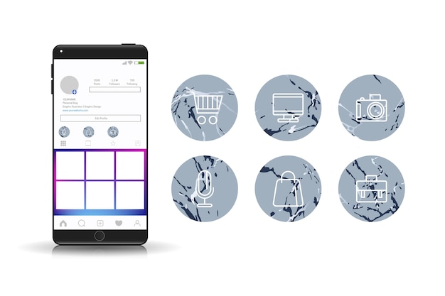 Vector lo más destacado de las historias de mármol de instagram