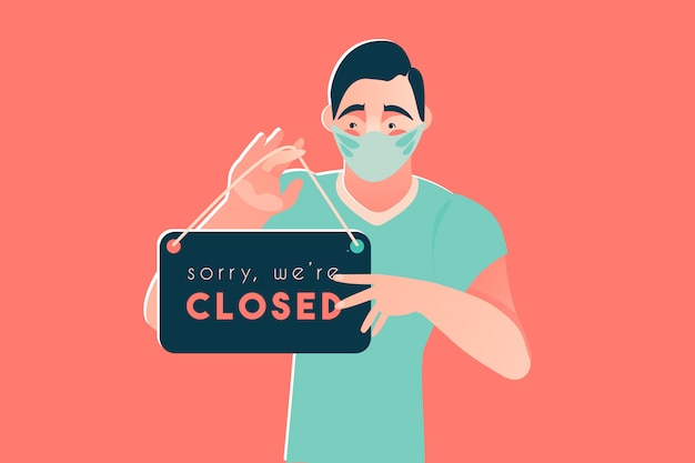 Lo sentimos, estamos cerrados Cuarentena de la enfermedad de Coronavirus 2019 covid-19