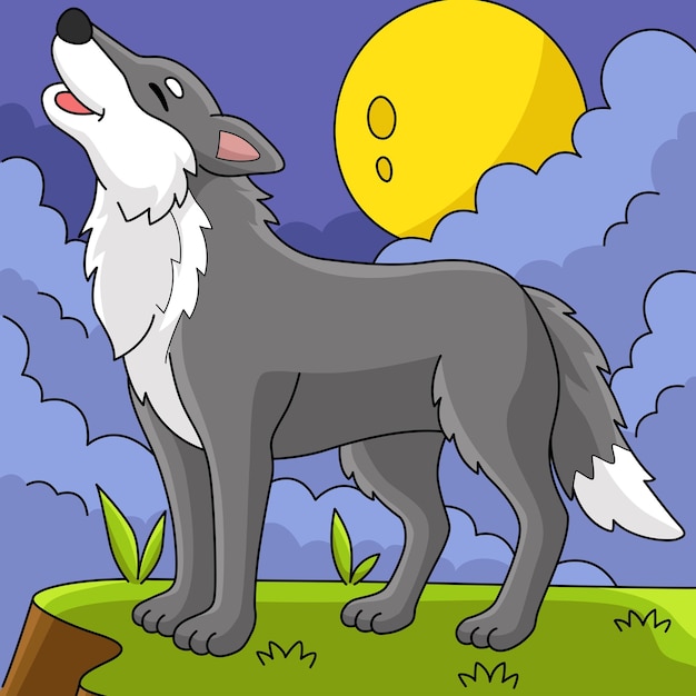 Lobo, animal, coloreado, caricatura, ilustración