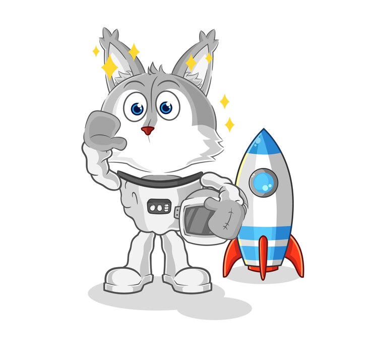 Vector lobo astronauta agitando personaje de dibujos animados mascota vector