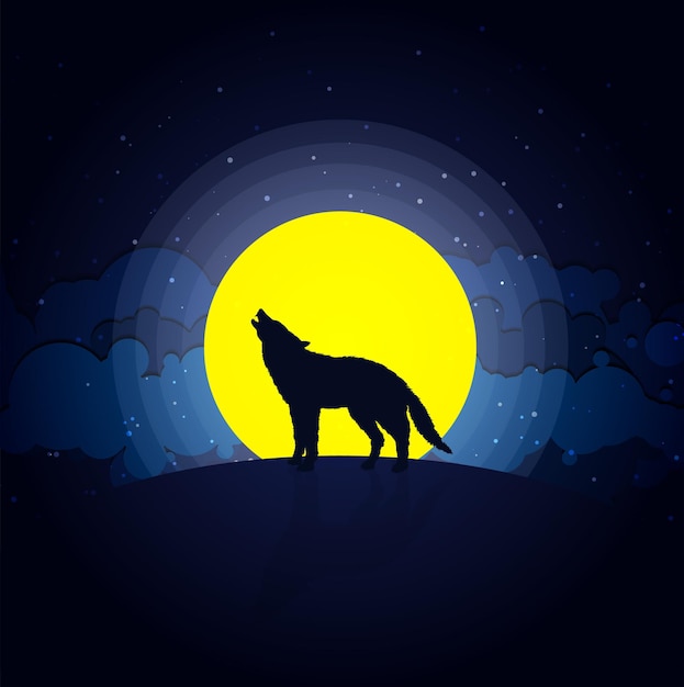 Vector lobo aullando al concepto de ilustración de la luz de la luna