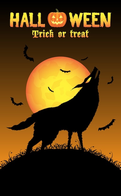 Lobo aullando con fondo de halloween