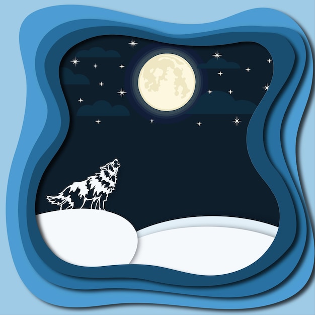 un lobo aullando en la ilustración de la noche estrellada