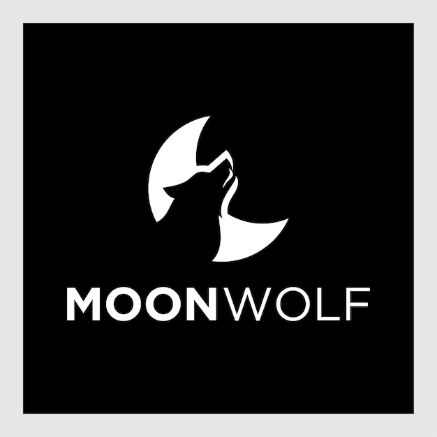 Lobo aullando y luna creciente diseño vectorial en blanco y negro