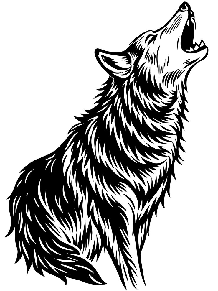 un lobo aullando a la luna con las palabras aullando lobo